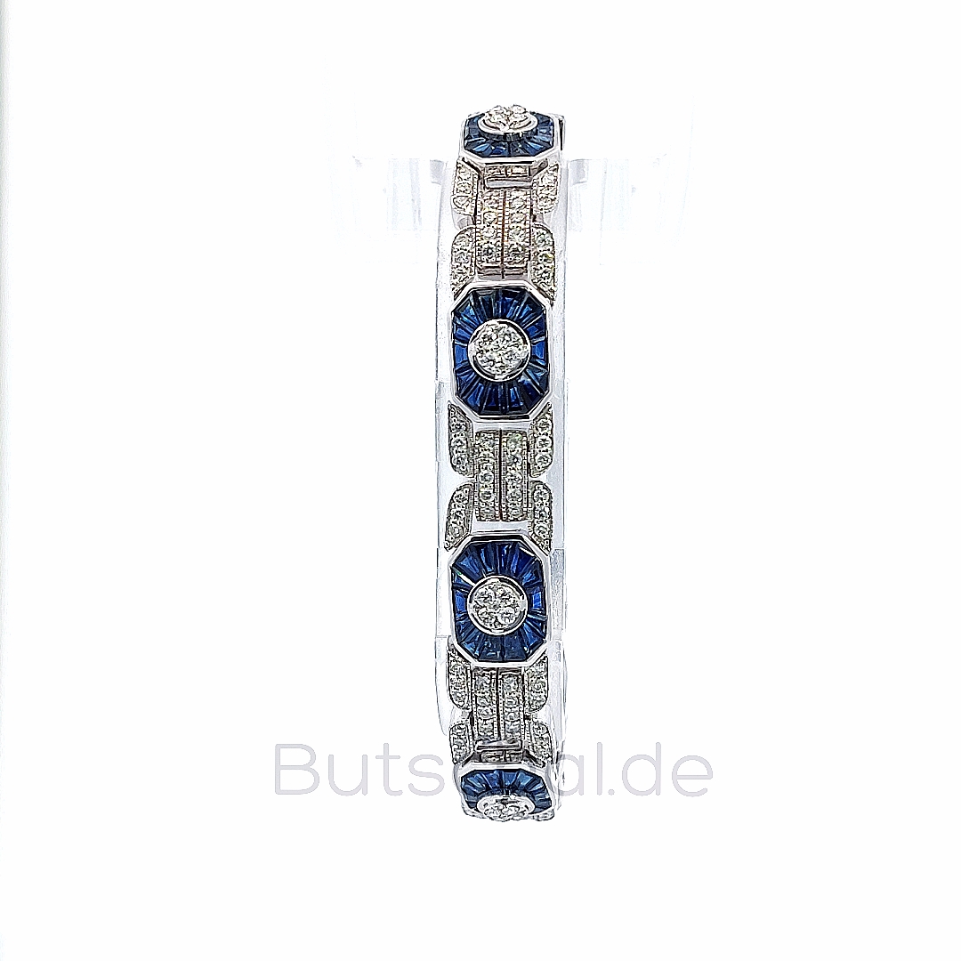 Brillant-Saphir-Armband mit 8,85ct Diamanten Brillanten, 10,8ct Saphir in 18kt Weißgold