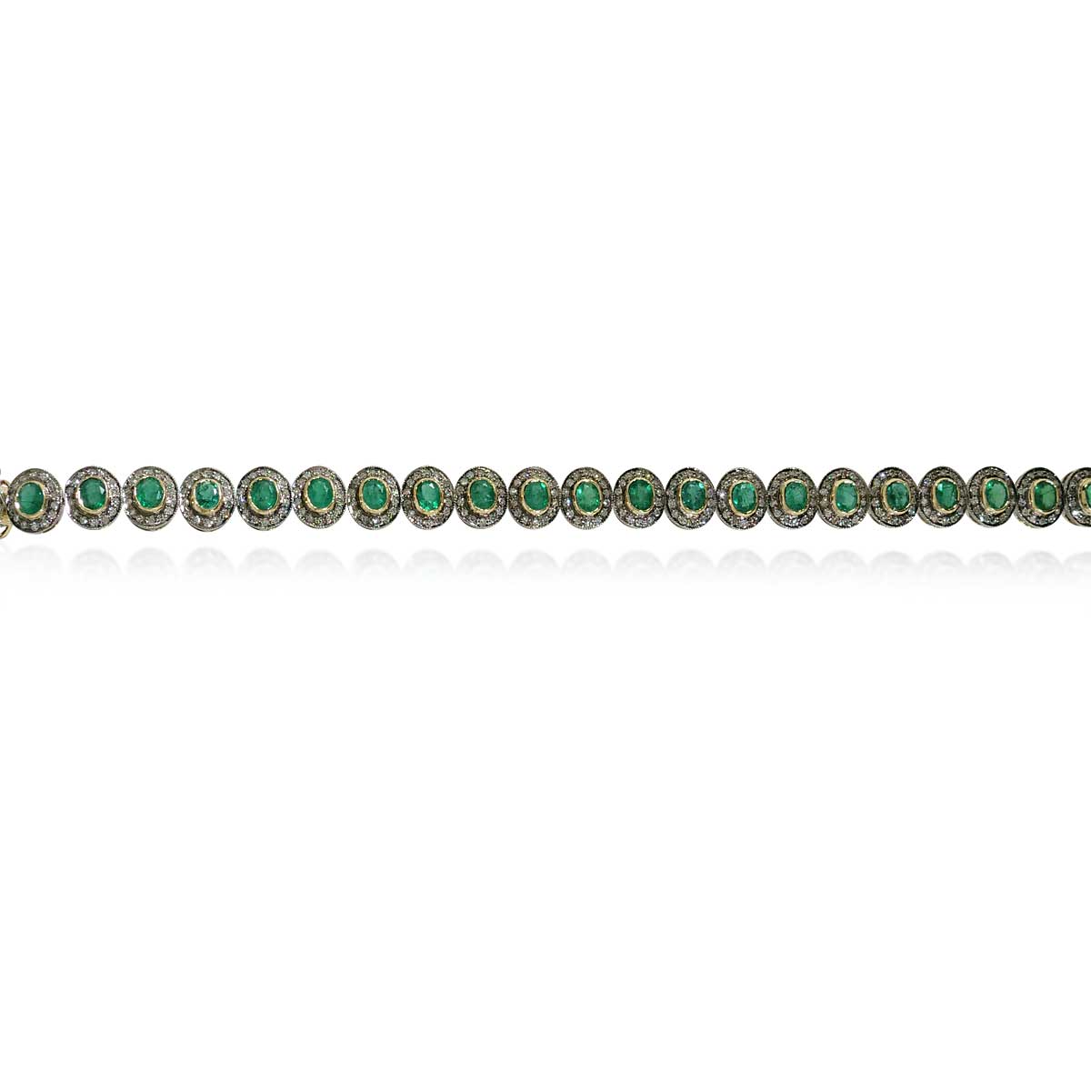 Smaragd-Diamant-Armband mit 5,37ct Smaragd  und 1,2ct Diamanten in Gold mit Silber