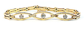  Diamantarmband 14 Kt Gelbgoldkette mit 3 Altschliffdiamanten, für Vergrösserung bitte hier klicken!