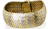 Breites Goldarmband, Wellenmuster dreifarbig in  massiv 18kt Gold, für Vergrösserung bitte hier klicken!