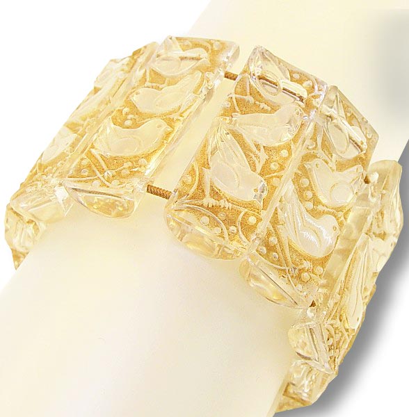 original Lalique Armband Glas mit Meisen-Motiv 