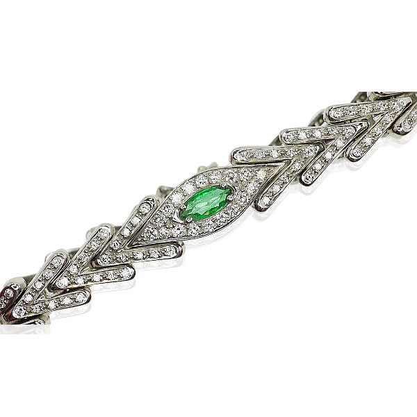 Diamant-Armband mit 0,265ct Smaragd-Navette und 1,560ct Diamanten in Weissgold