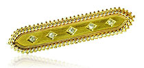 'Egyptian Revival' Historismus Gold-Brosche mit 5 Diamanten, für Vergrösserung bitte hier klicken!
