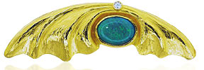 Opal-Goldbrosche mit Opal und Brillant in Form eines gefalteten Schals, für Vergrösserung bitte hier klicken!