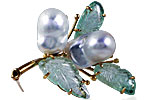 Perlen Edelstein Brosche mit zwei großen weißen Barockperlen und drei gravierte Edelsteinblätter 13,74ct  , für Vergrösserung bitte hier klicken!