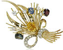 Retro Gold-Brosche Blumengebinde mit 1,548ct Diamanten, Saphir, Turmalin, Citrin , für Vergrösserung bitte hier klicken!