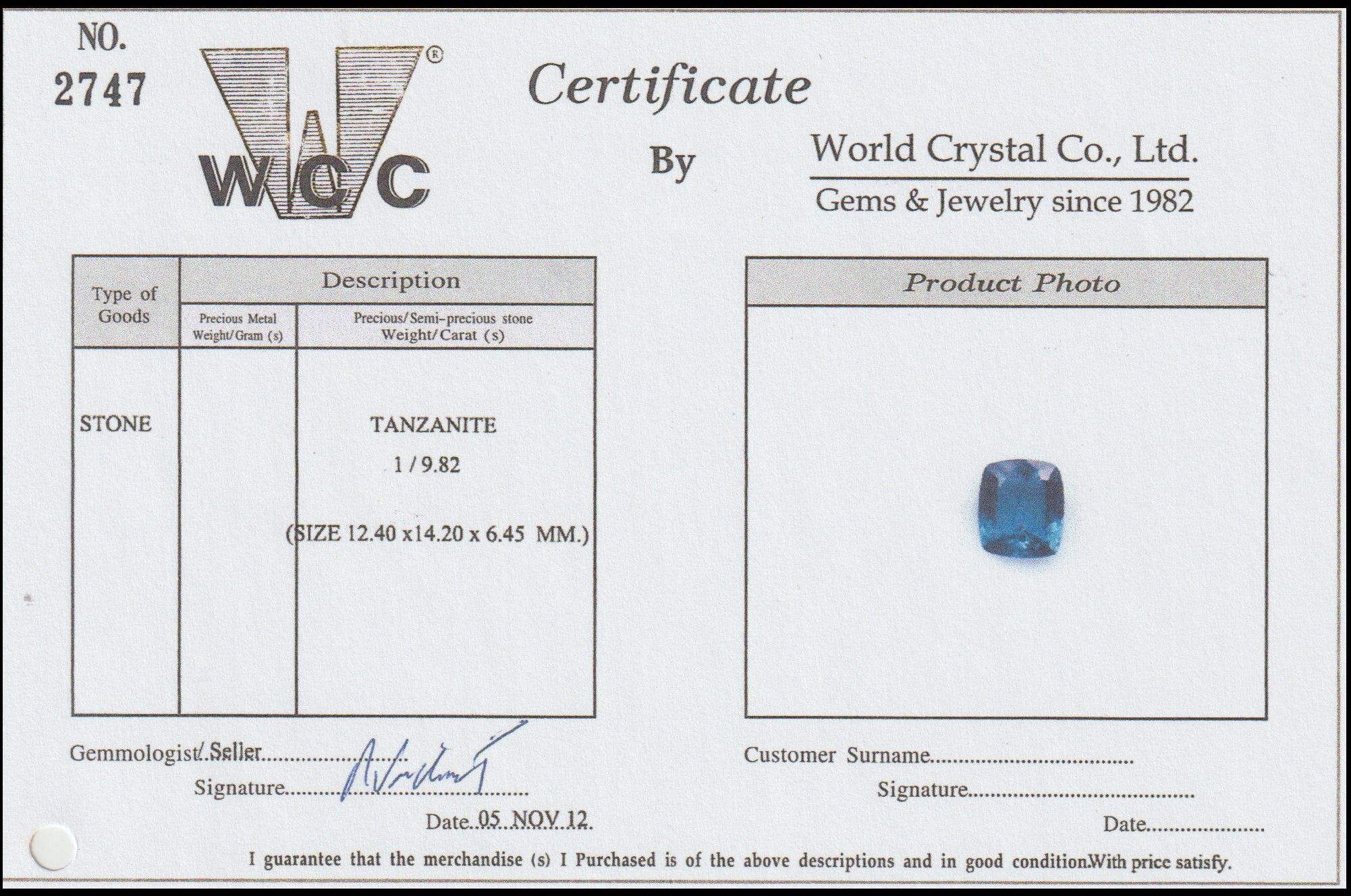 9,82ct Tansanit Kissenform|Edelsteine Edelstein Tansanit