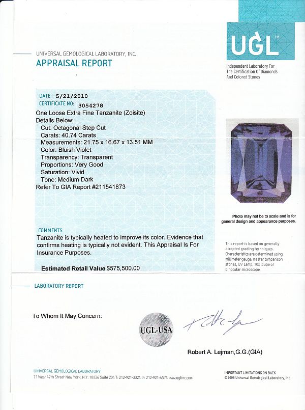 Tanzanit Octagon Schliff mit GIA Zertifikat