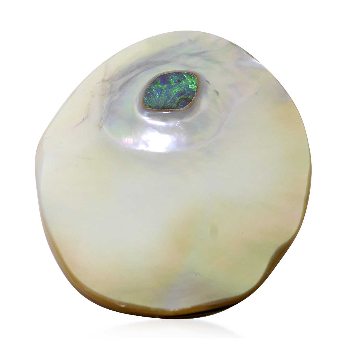 Schmuckschale Objekt |Ovale Perlmuttscheibe mit eingelassenem Opal