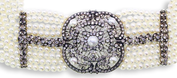 Perlen- Collier de Chien mit Diamanten