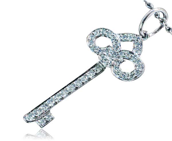 Tiffany Anhänger Schlüssel mit 0,398 ct Diamanten, 750er Kette Weißgold