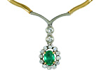 Diamant-Smaragd Goldkollier, 14 kt mit hängendem 0,47ct Smaragd und 0,37ct Diamanten, für Vergrösserung bitte hier klicken!