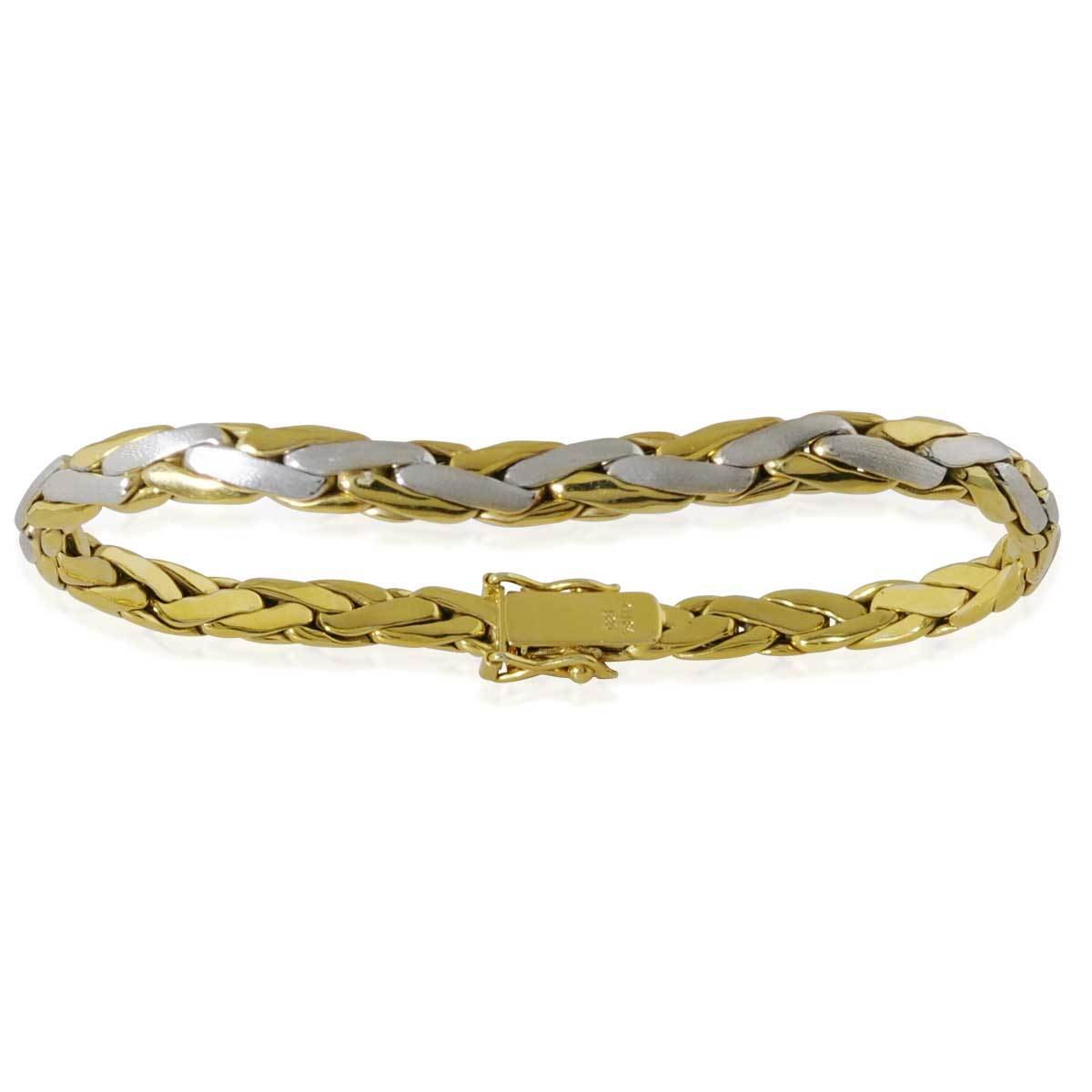  Massives Goldcollier und Goldarmband, Zopfmuster-Kette und Armband in 14kt Weiß und Gelbgold 