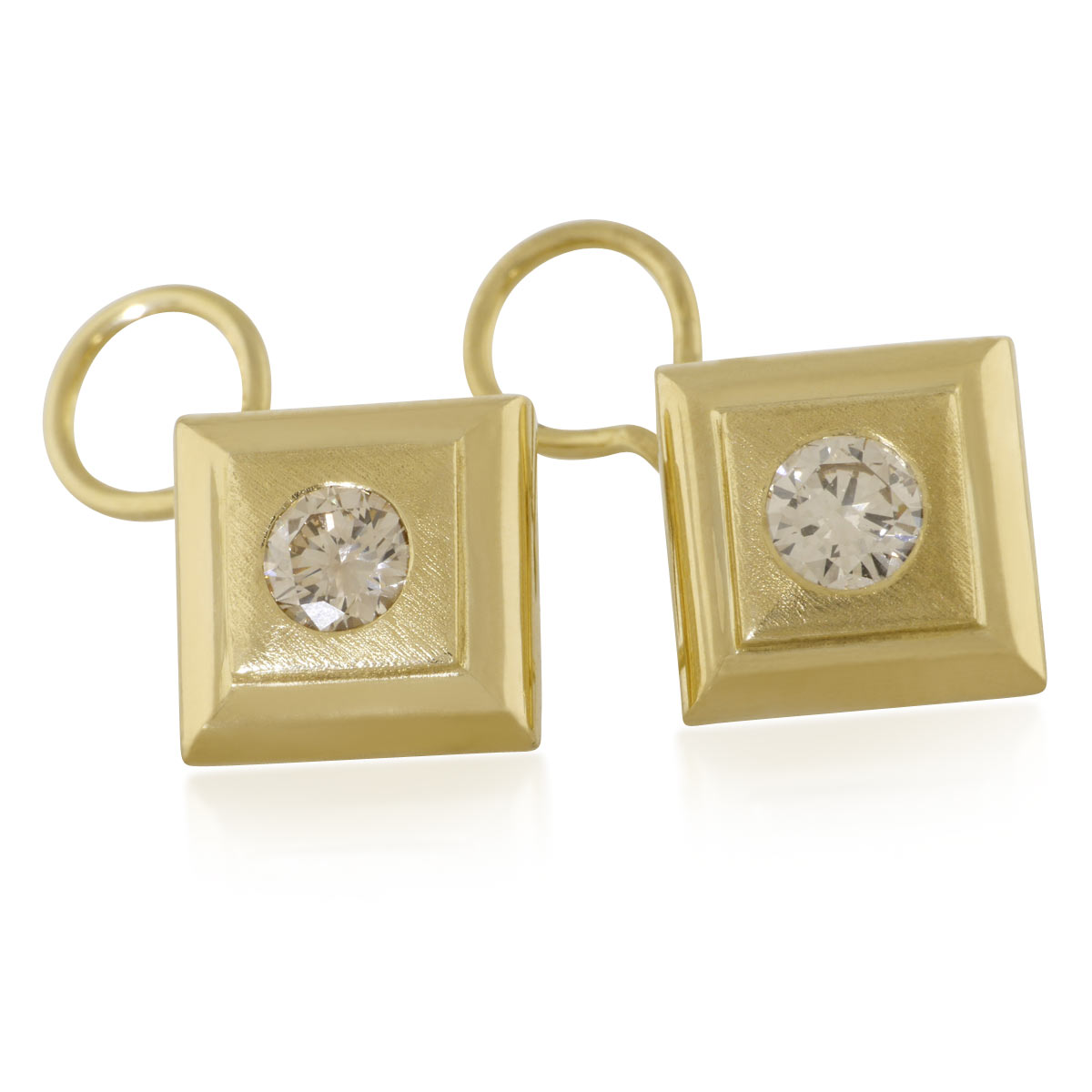 Diamant-Ohrringe quadratisch mit 1,18ct Diamanten auf Stift mit Clip  Gelbgold