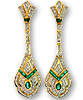 18 Kt Gold hängende Ohrringe Chandeliers mit Diamanten und Smaragden, für Vergrösserung bitte hier klicken!