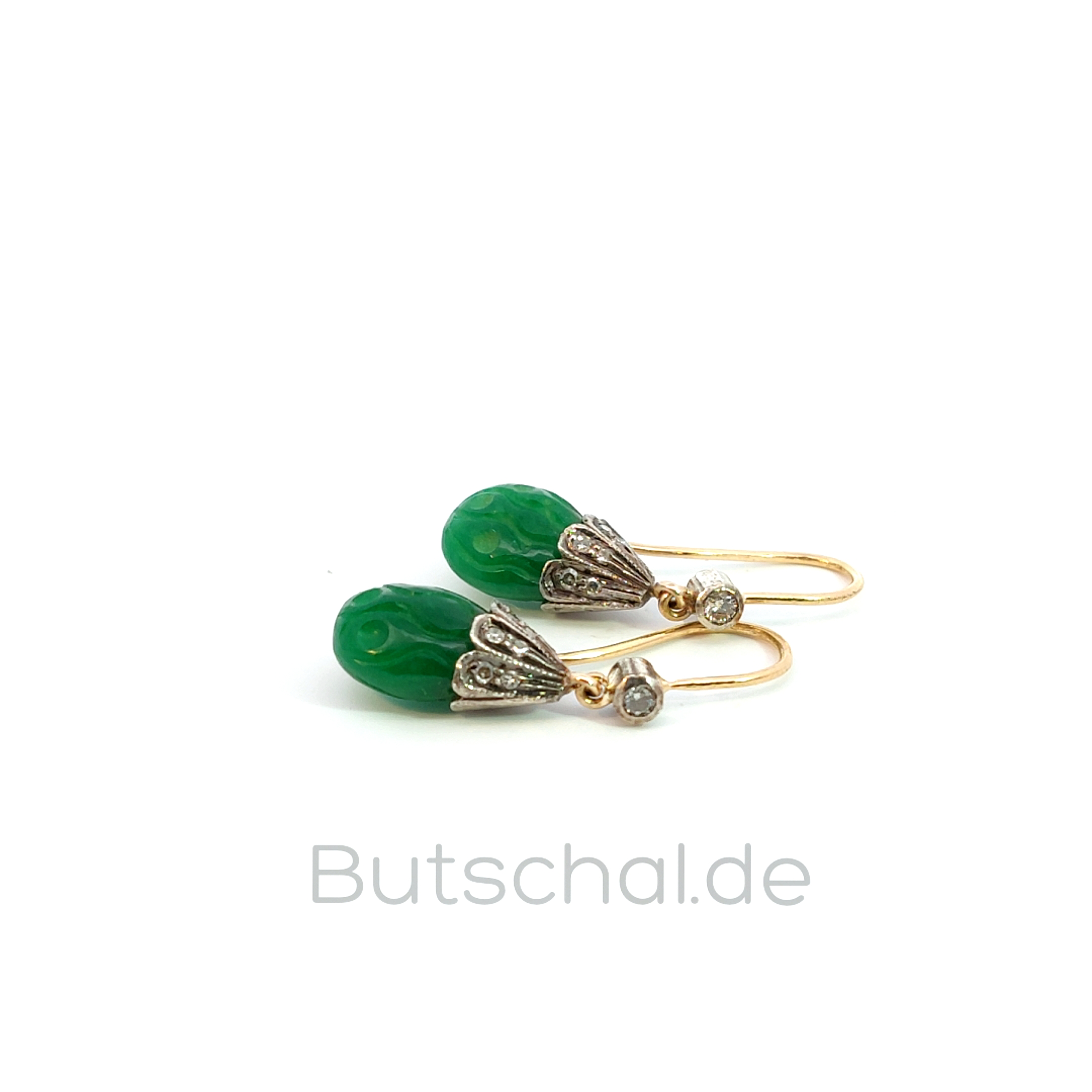 Ohrhänger Ohrringe mit grünen Achat-Pampeln und 0,15ct Diamanten in 14kt Gelbgold Silber