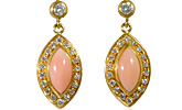 Rose Korallen Diamant-Ohrstecker, 18 kt Gelbgold mit  0,70ct Diamanten und rosa Koralle , für Vergrösserung bitte hier klicken!