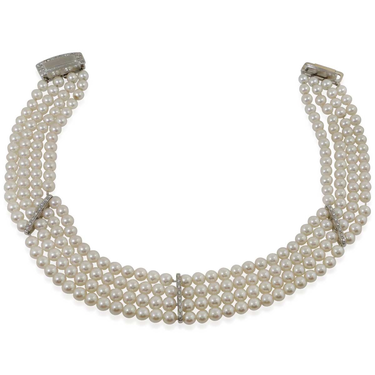 4-reihige Perlenkette mit 56 Diamanten 0,31ct in Weissgold