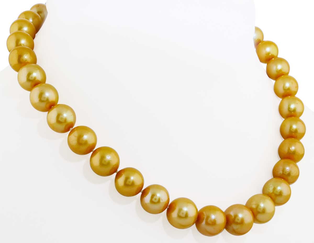  Goldfarbene Zuchtperlenkette mit sehr gutem Lüster  12-13 mm Perlen-Durchmesser