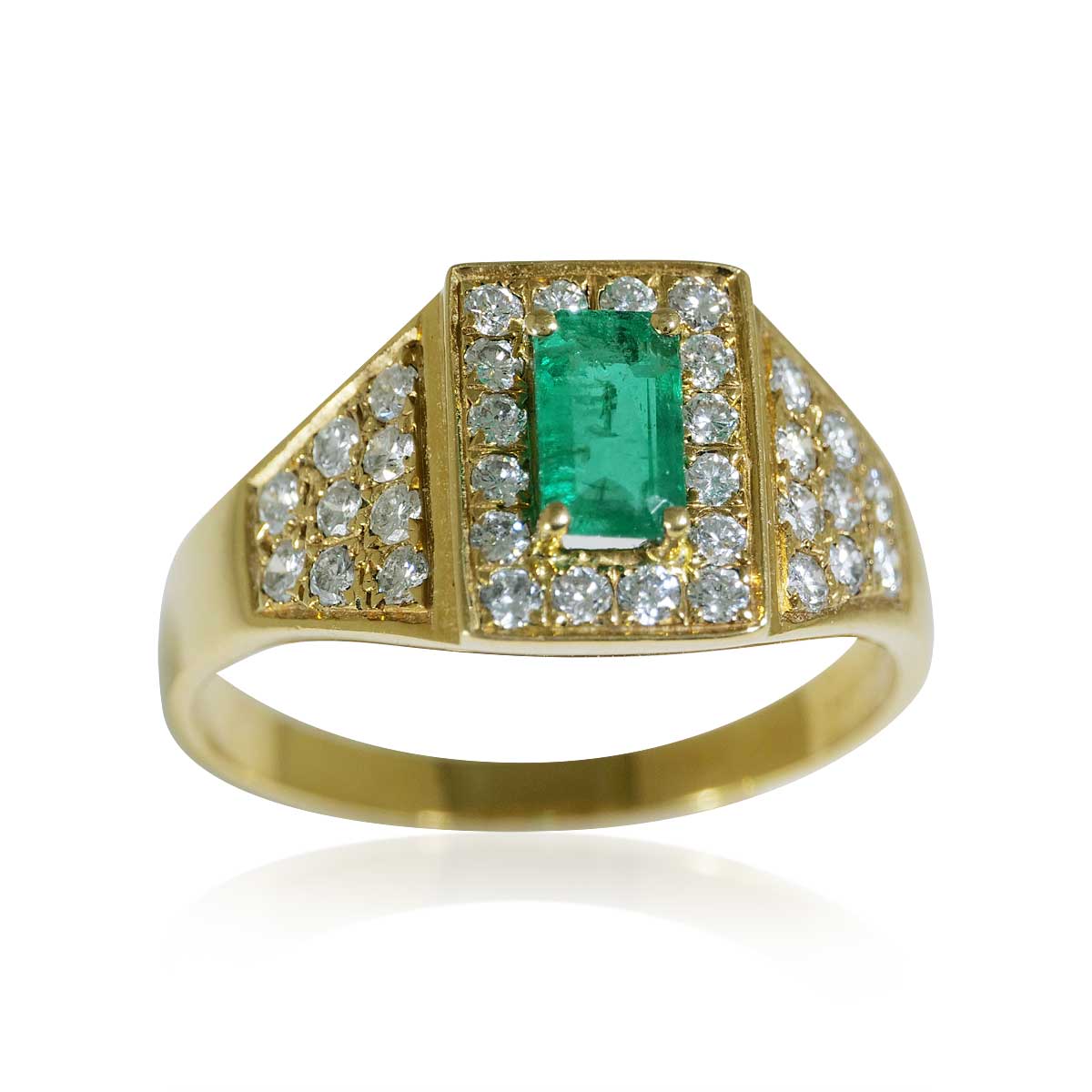 Smaragd-Brillant-Ring mit 34 Brillanten pavee,0,62ct Smaragd in 18 Kt Gold