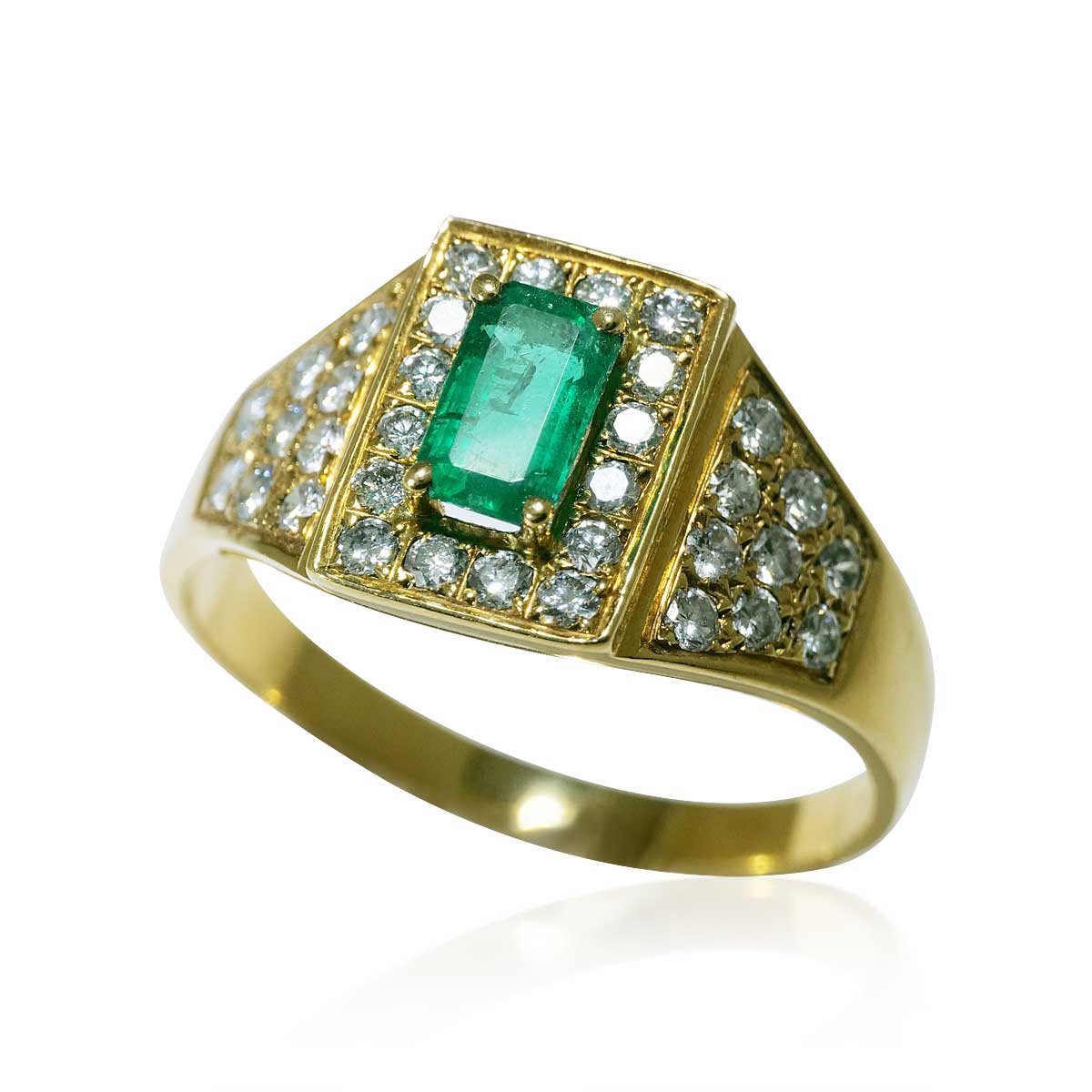 Smaragd-Brillant-Ring mit 34 Brillanten pavee,0,62ct Smaragd in 18 Kt Gold
