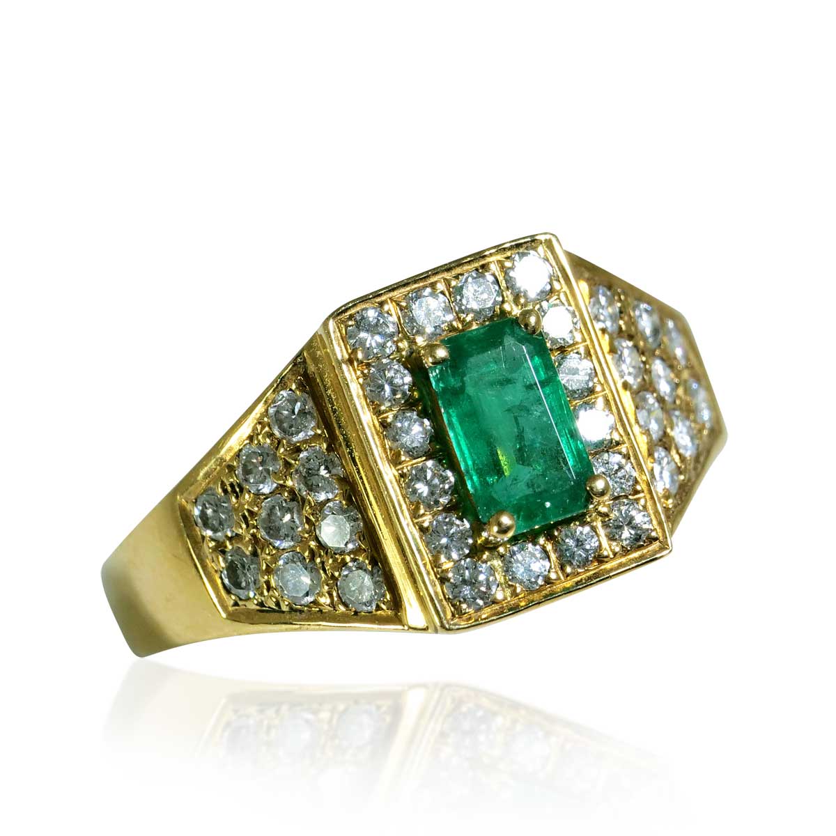 Smaragd Diamant Carree Ring mit 1,04ct Diamanten und 0,61ct Smaragd 