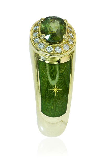  Peridot-Diamant-Ring, grünes Emaille nach Russischer Art Goldring VICTOR MAYER für FABERGÉ
