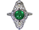 Marquise-Smaragd-Diamant Weissgoldring, 14 kt mit 1,22ct Smaragdcabochon und 0,50ct Diamanten, für Vergrösserung bitte hier klicken!