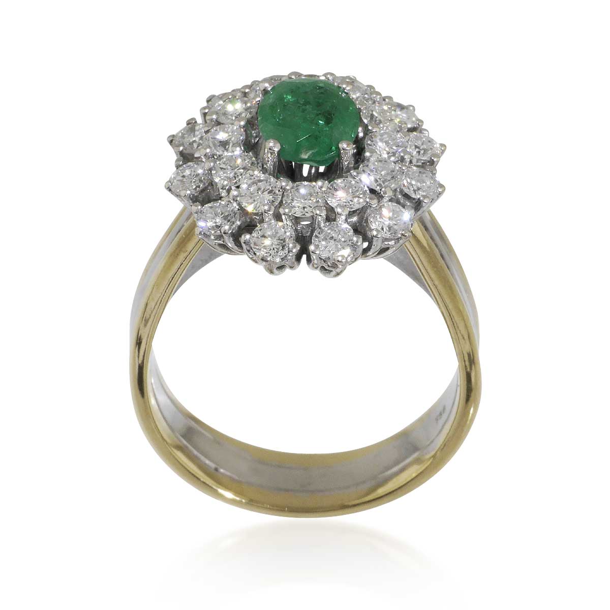 Smaragd Diamant-Ring ing Gelbold und Weissgold mit 1,43ct Diamanten und 0,69ct Smaragd