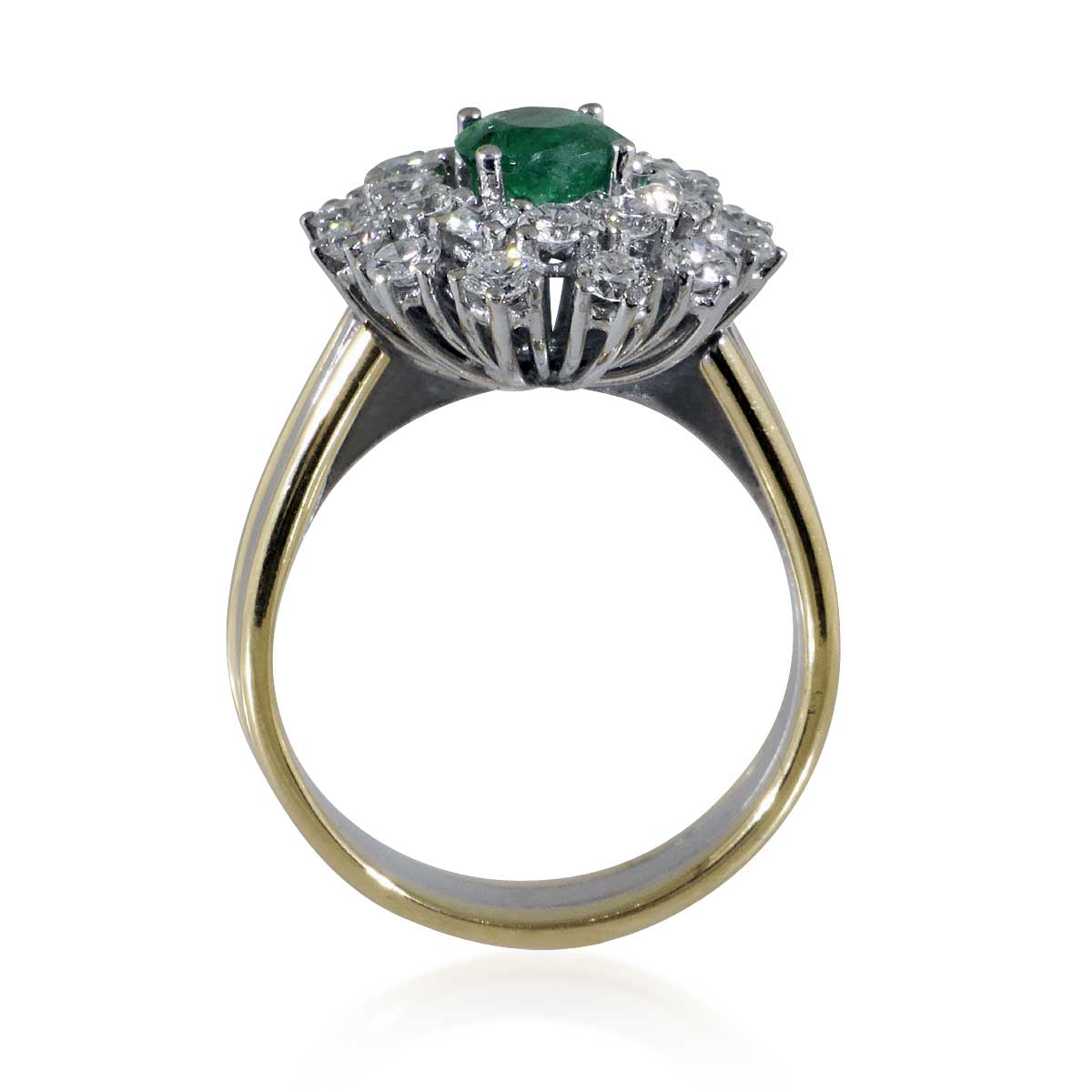 Smaragd Diamant-Ring ing Gelbold und Weissgold mit 1,43ct Diamanten und 0,69ct Smaragd