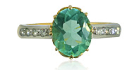Beryll-Diamantring mit 8 Diamanten 0,13ct und 2,65ct grünem Beryll in 18 kt Gelbgold, für Vergrösserung bitte hier klicken!
