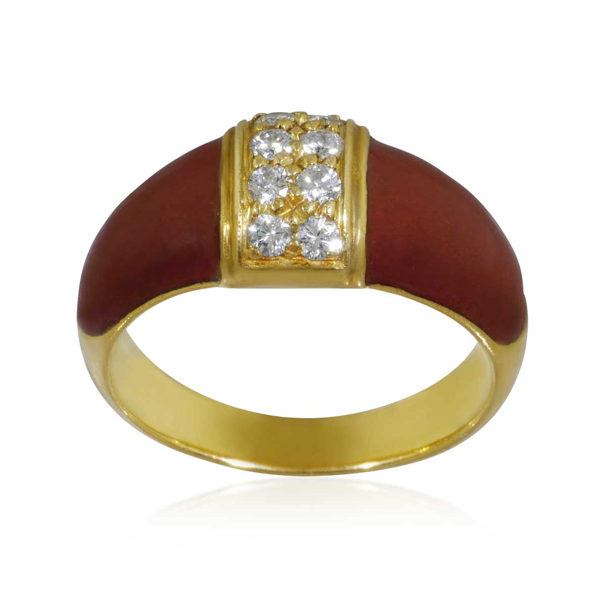   Goldring mit burgunder-rotem Email und 8 Diamanten in 750er Gelbgold 