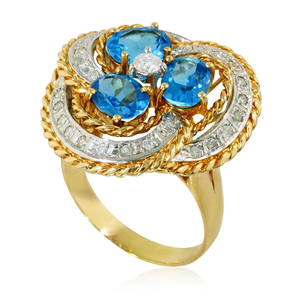Edeltopas-Diamant Set bestehend aus Ring und Ohrringe mit 15,86ct Edeltopas und 1,26ct Diamanten in 14 kt Gelbgold