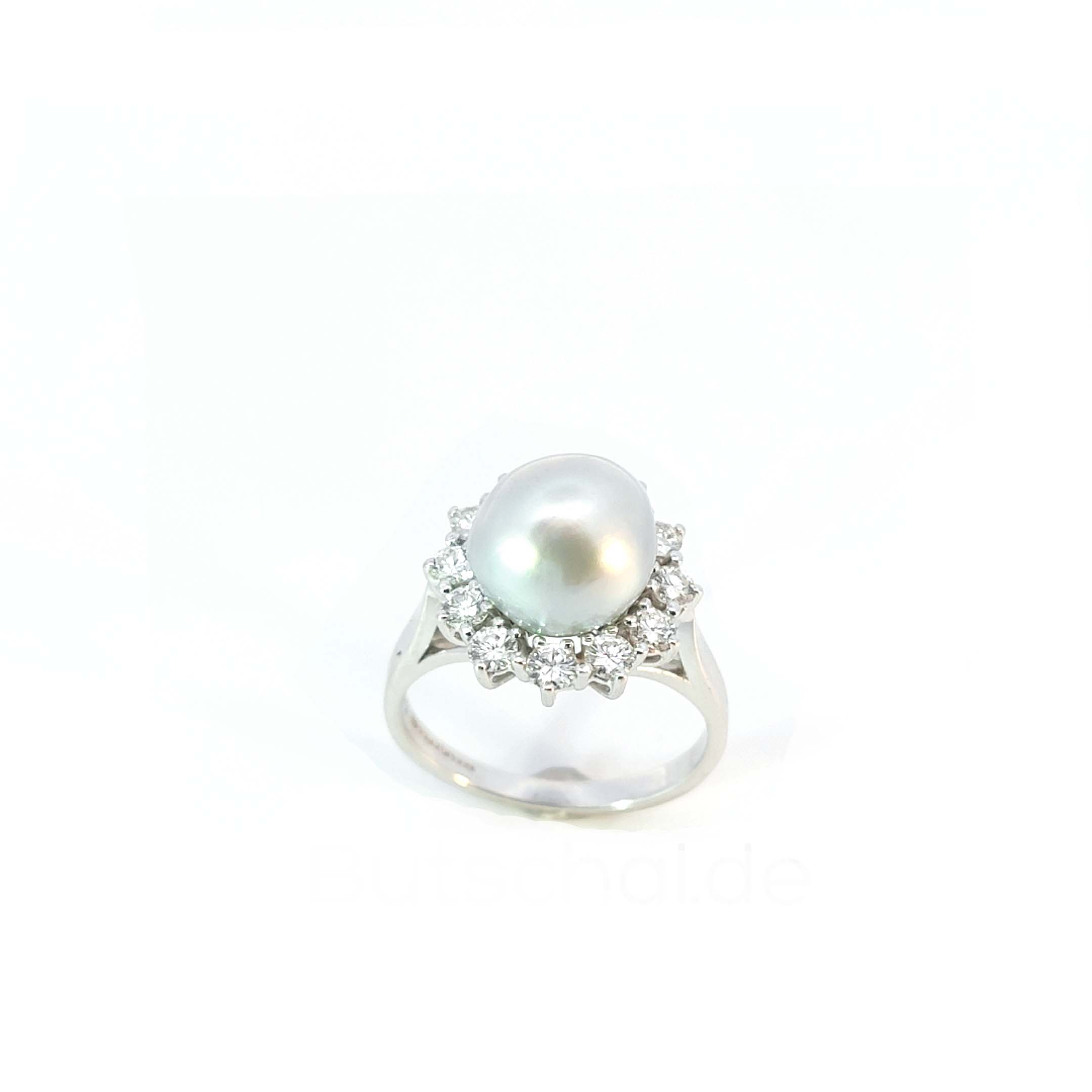 Südsee Perlen-Ring mit doppel-Halo, 18 kt Gelbgold mit großer Südseeperle barock und 1,27ct Diamanten