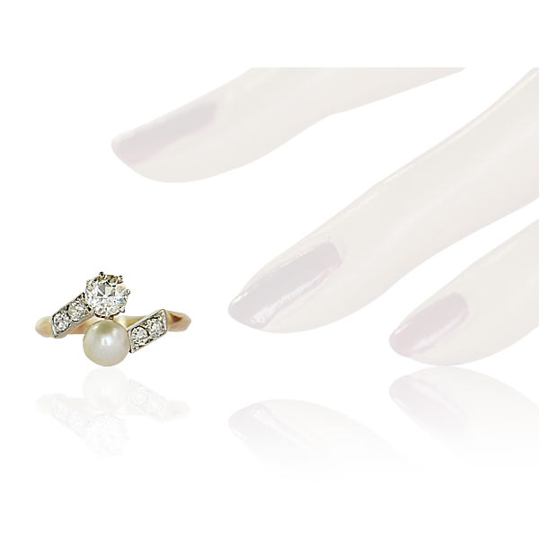 Diamant-Perlen-Ring mit 0,716ct Altschliff Diamanten und weisser Perle in Rosegold