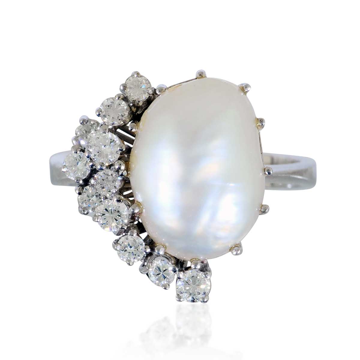 Diamant-Barockperlen-Set Armreif und Ring mit 4 barocke grosse Perlen und 1,00ct Diamanten in 14 kt Weissgold
