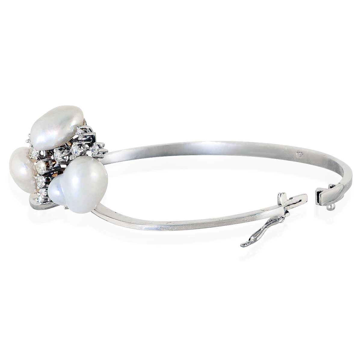 Diamant-Barockperlen-Set Armreif und Ring mit 4 barocke grosse Perlen und 1,00ct Diamanten in 14 kt Weissgold