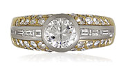 Diamant-Ring mit 8 Baguette und 39 Vollschliff Diamanten 1,13ct in 18 kt Gelbgold, für Vergrösserung bitte hier klicken!