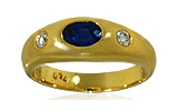 Damenring, 18 kt Gelbgold mit zwei Diamanten und ovalem Saphir, für Vergrösserung bitte hier klicken!