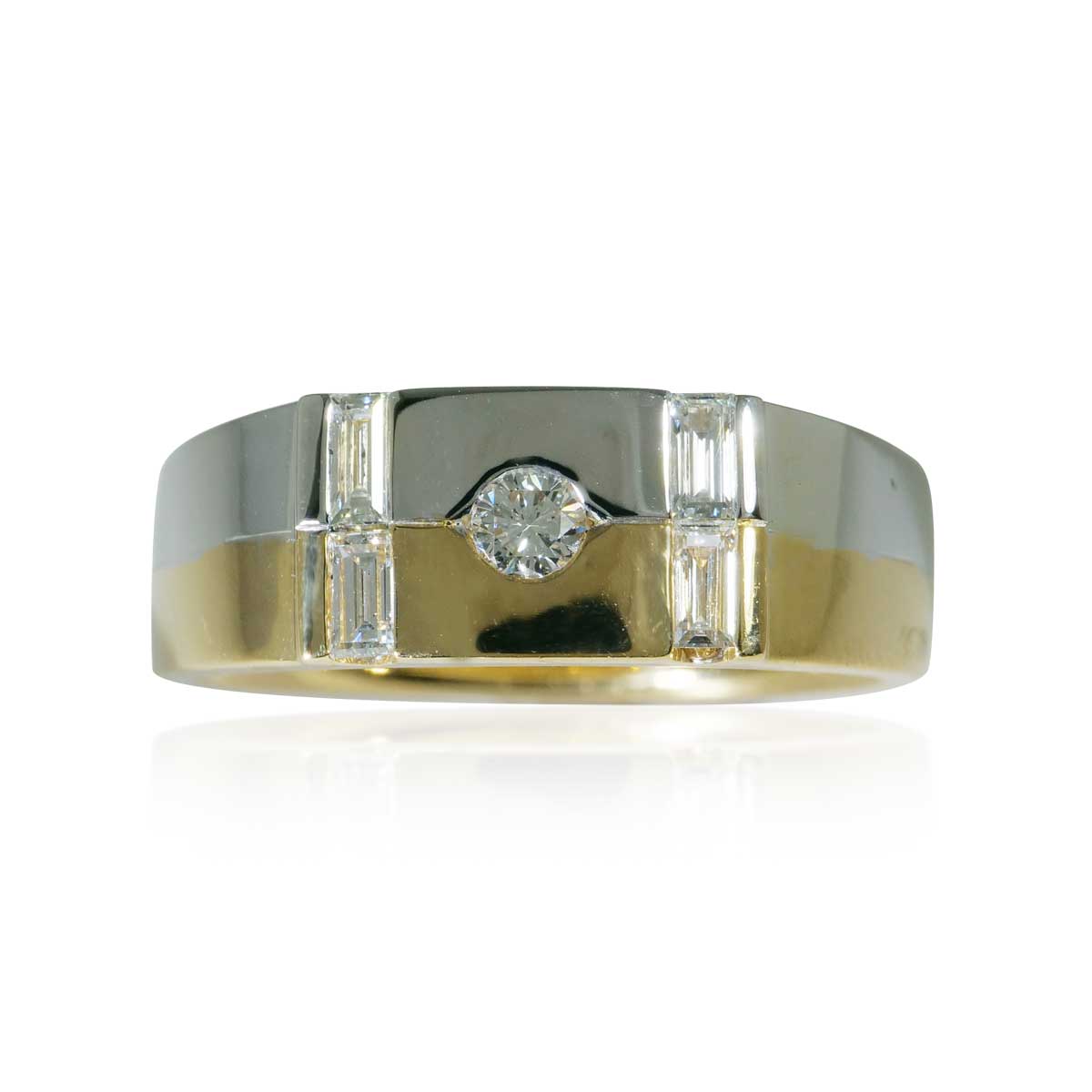 Brillant und Diamantbaguettes Ring zus 0,41ct in Gelb- und Weissgold 18 Kt