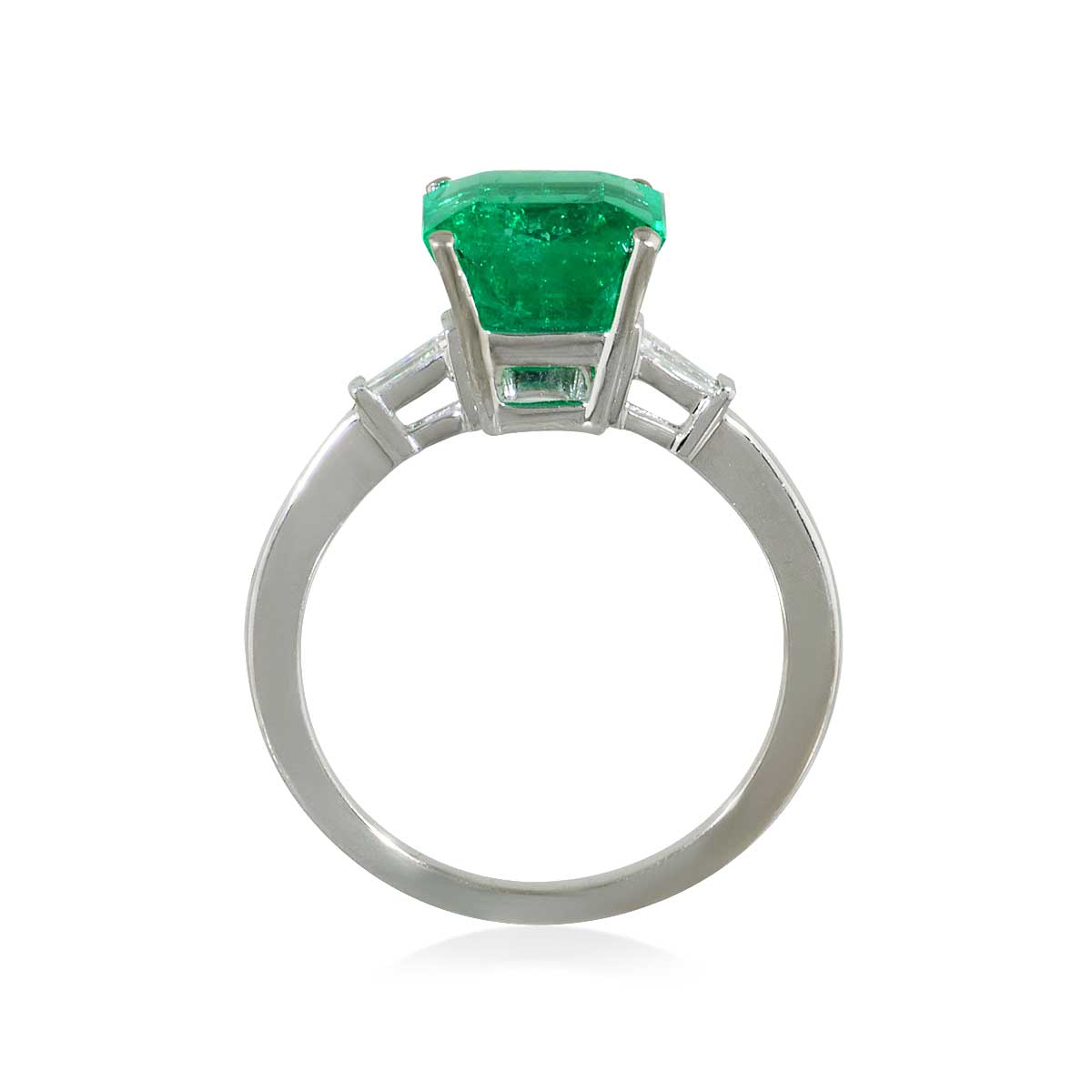 Muzo Smaragd|Smaragdring Diamantentrapezen, 2,93ct Kolumbianischer Smaragd aus Muzo, in Weißgold