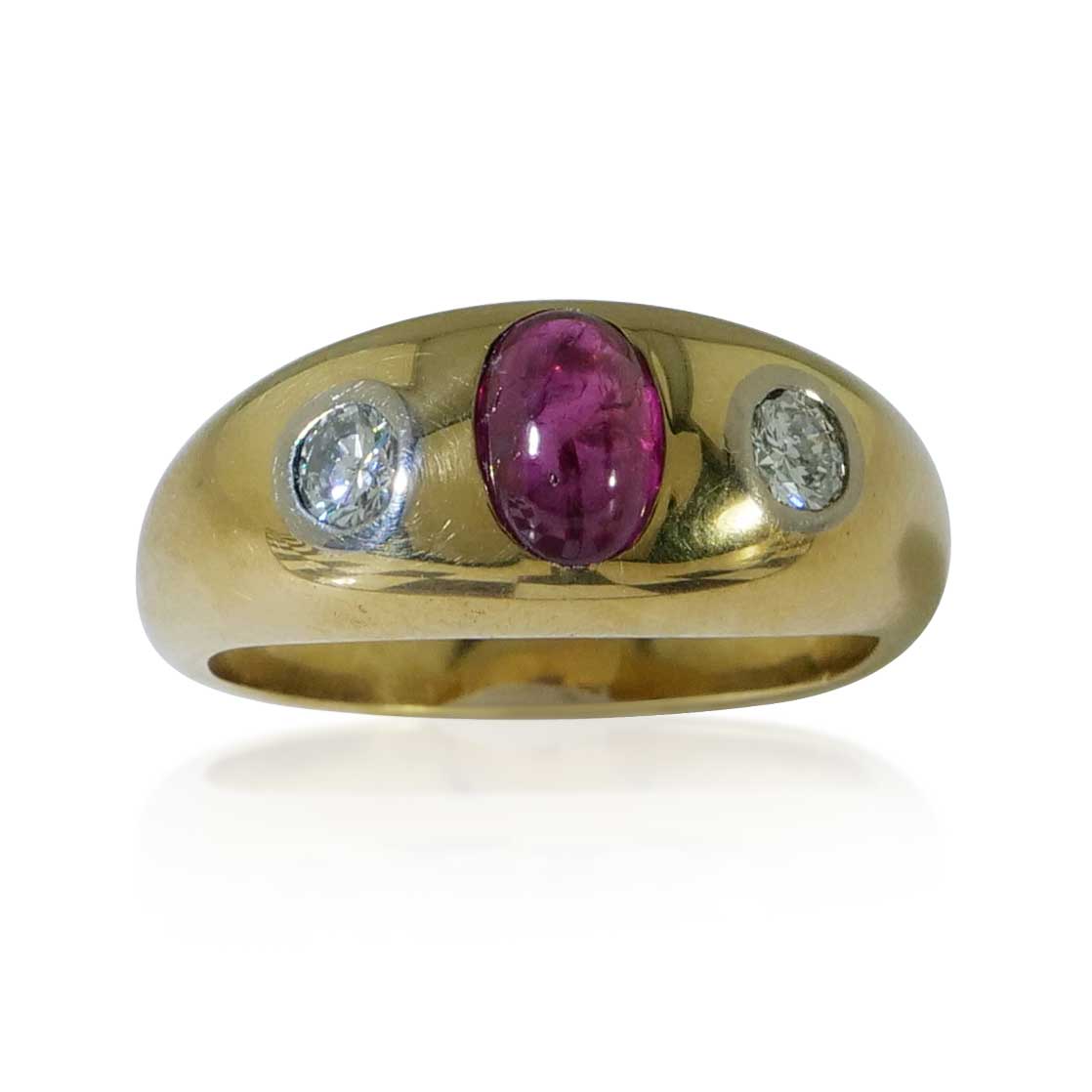 Rubin-Diamant-Bandring mit  einem ovalem Rubincabochon und 0,27ct Brillanten in  585 Gold