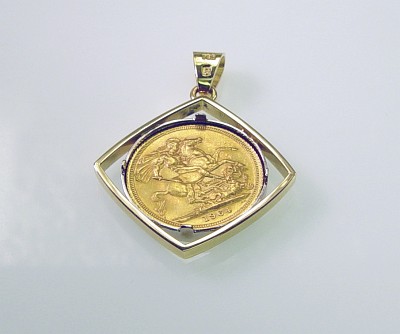 Anhänger Gold 18 Kt mit Gold-Münze  „Königin Elisabeth II“ von England