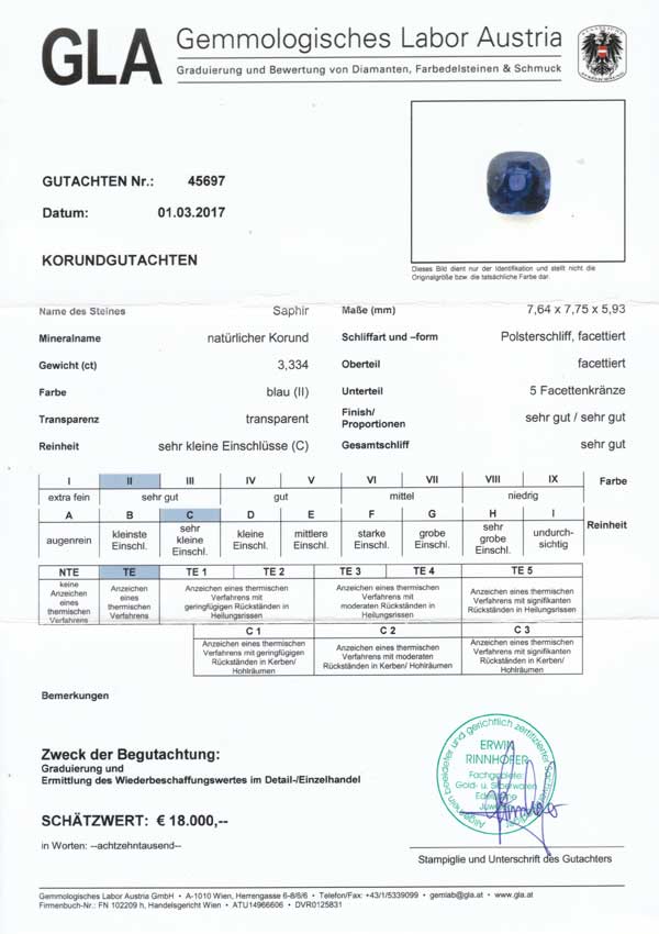 3,334 ct Saphir mit GLA Zertifikat kissenförmig  | Saphire Edelstein 