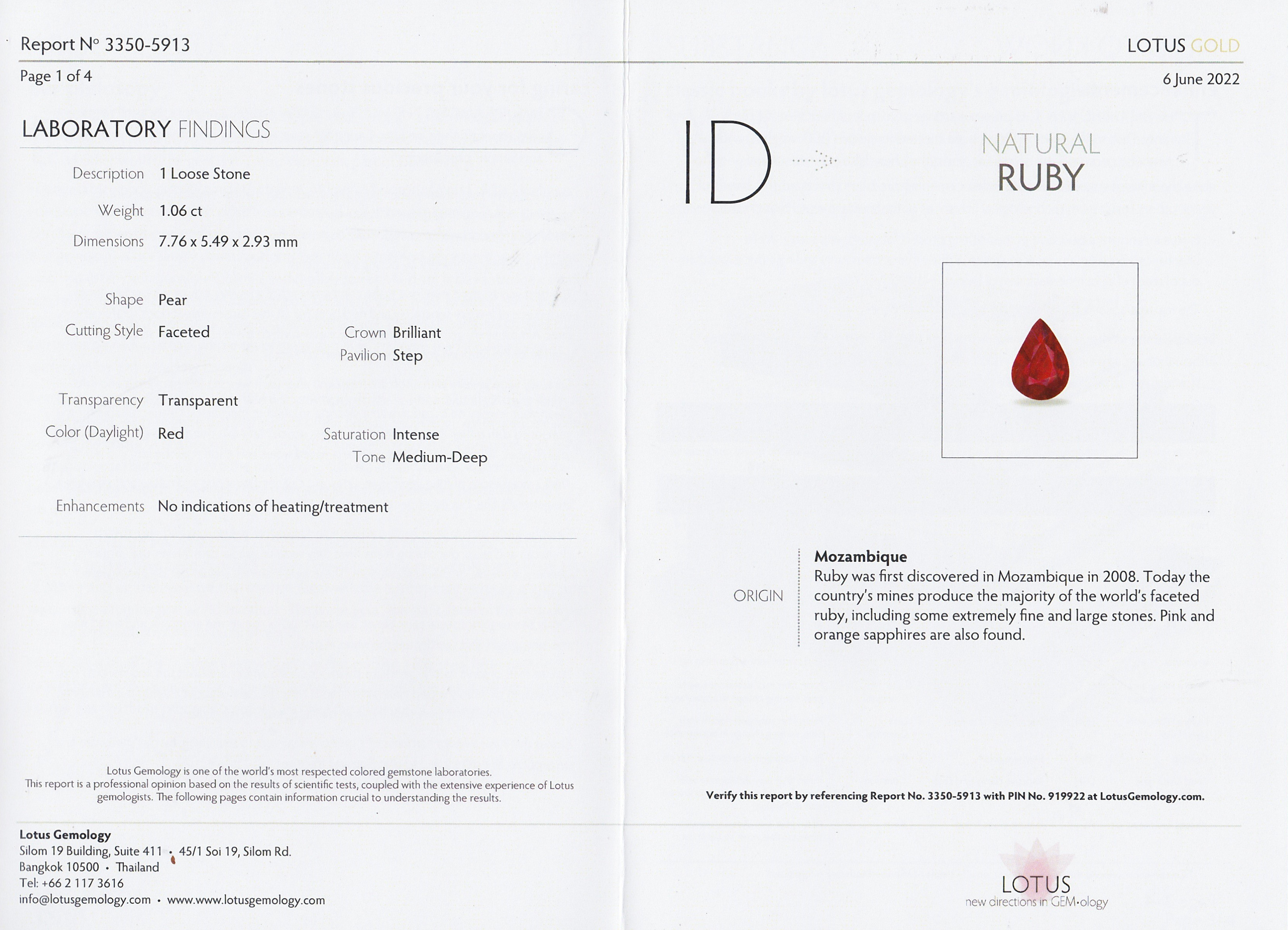 1,06ct  Rubin Tropfen intensives rot | Ruby Edelsteine Rubine