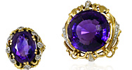 Amethyst-Diamant-Schmuckset Brosche und Ring mit 59,87ct Amethysten und 0,47ct Diamanten, für Vergrösserung bitte hier klicken!