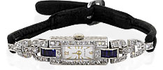 Platinuhr Art Deco mit 52 Diamanten 0,74ct und Emaileinlagen|Damenarmbanduhr | Schmuck-Uhr, für Vergrösserung bitte hier klicken!