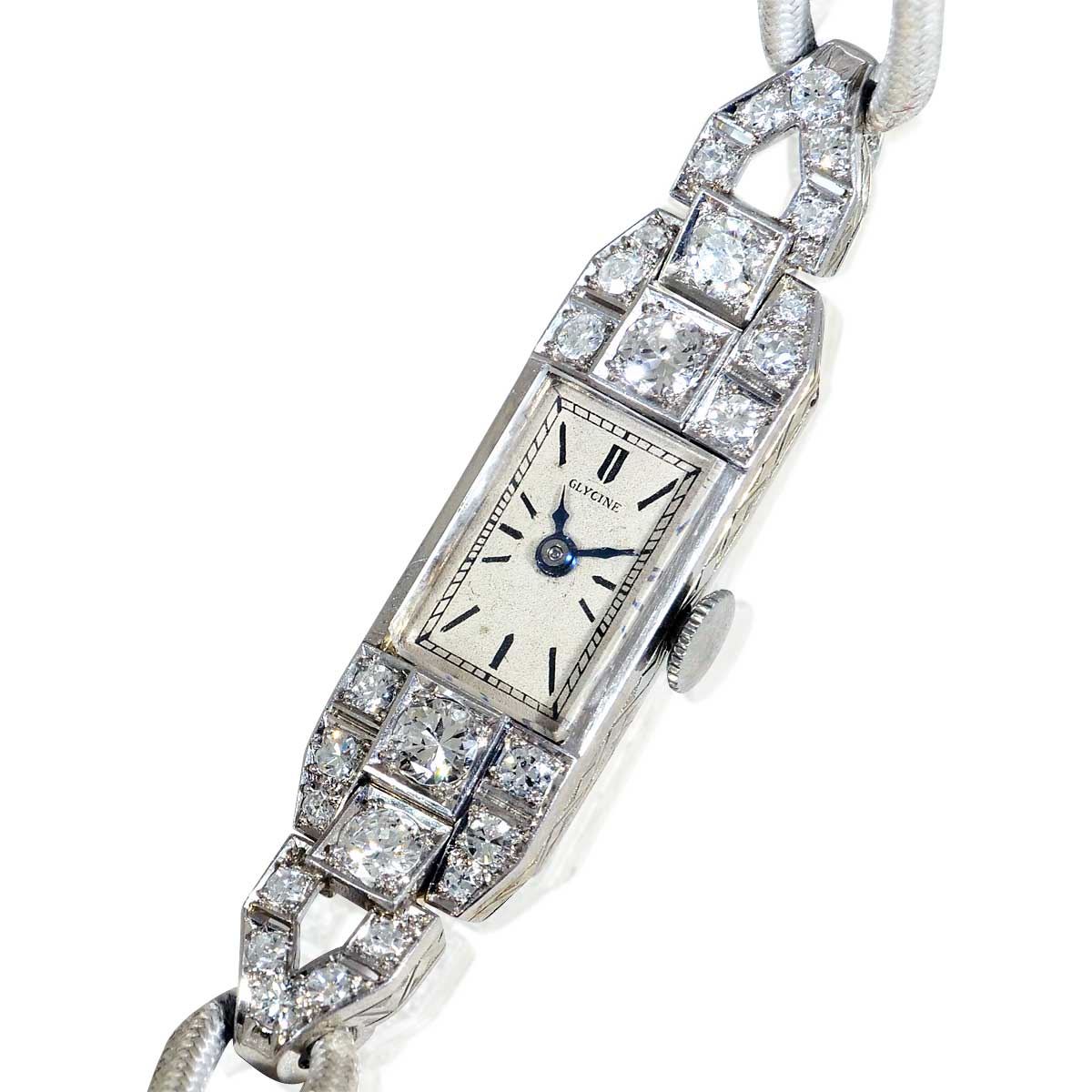  Antike Diamant Damenarmbanduhr mit 1ct Brillanten und Diamanten und Ripsband