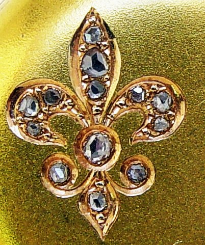 Goldene Taschenuhr 585 Gold mit Bourbonen-Lilie aus Diamanten