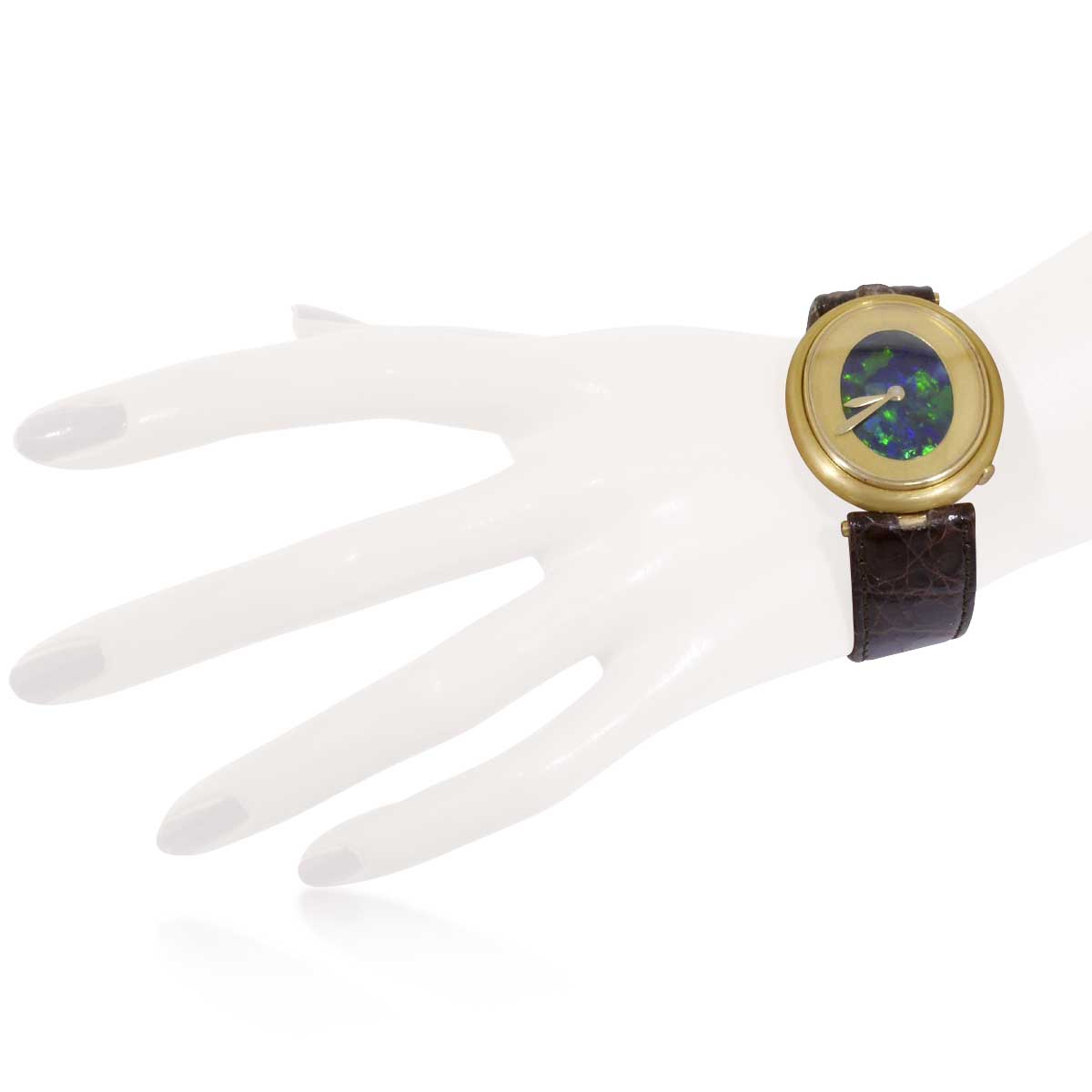 Luxus Designer Golduhr mit schwarzem Opal 9,05ct und Lederband